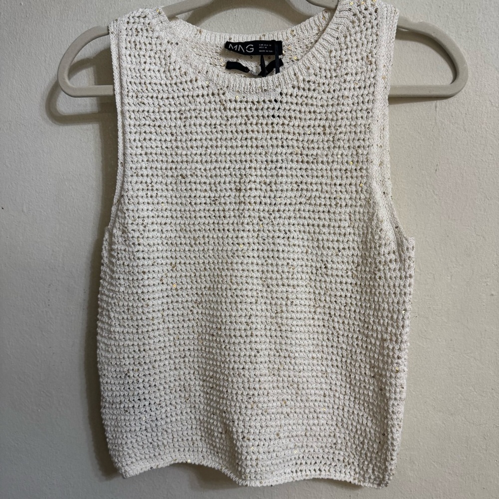 Mango White Textured Sleeveless Top Size M New with tags - Picture 7 of 8